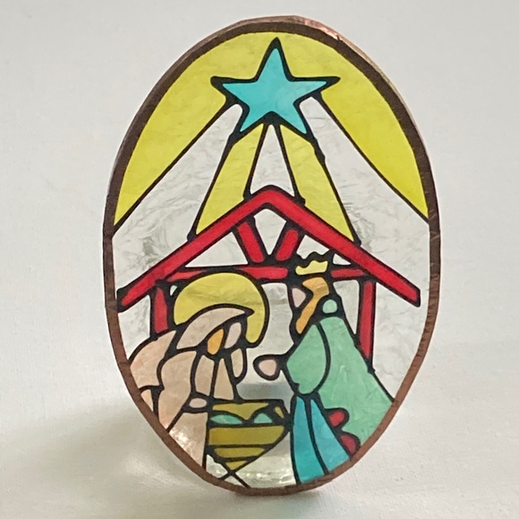 Vintage Stained Glass Nativity Candle Holder - Picture 3 of 11